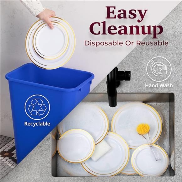 Cutlery Kingdom 60 Plastic Plates Disposable with White & Gold Rim - 30 Plates - Picture 5 of 7